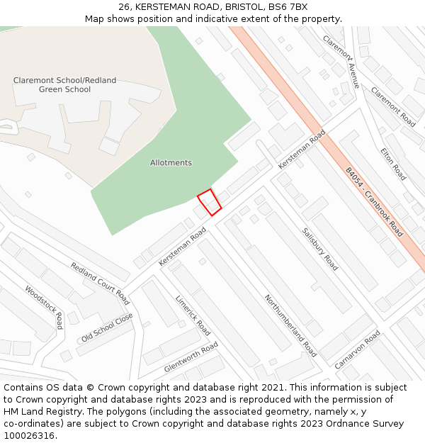 26, KERSTEMAN ROAD, BRISTOL, BS6 7BX: Location map and indicative extent of plot