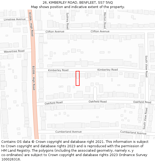 26, KIMBERLEY ROAD, BENFLEET, SS7 5NQ: Location map and indicative extent of plot