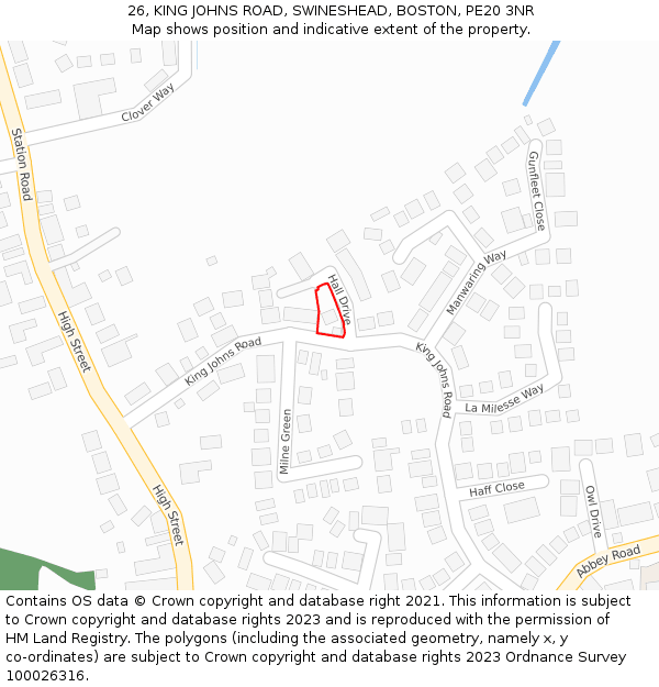 26, KING JOHNS ROAD, SWINESHEAD, BOSTON, PE20 3NR: Location map and indicative extent of plot