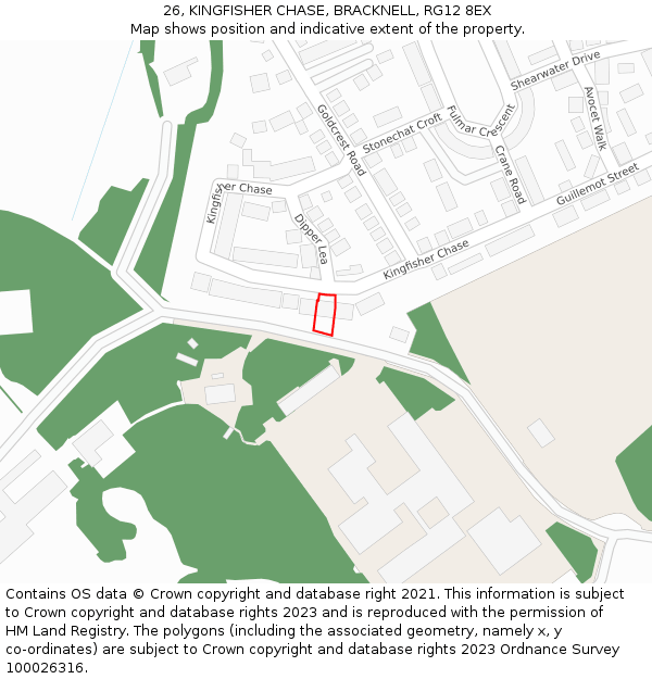 26, KINGFISHER CHASE, BRACKNELL, RG12 8EX: Location map and indicative extent of plot