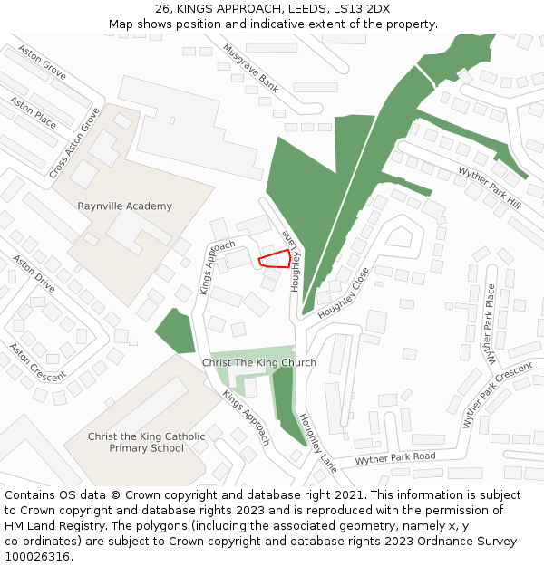 26, KINGS APPROACH, LEEDS, LS13 2DX: Location map and indicative extent of plot