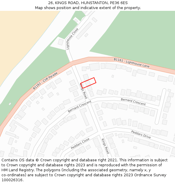 26, KINGS ROAD, HUNSTANTON, PE36 6ES: Location map and indicative extent of plot