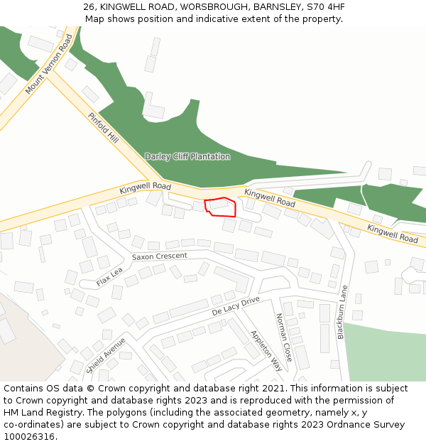 26, KINGWELL ROAD, WORSBROUGH, BARNSLEY, S70 4HF: Location map and indicative extent of plot