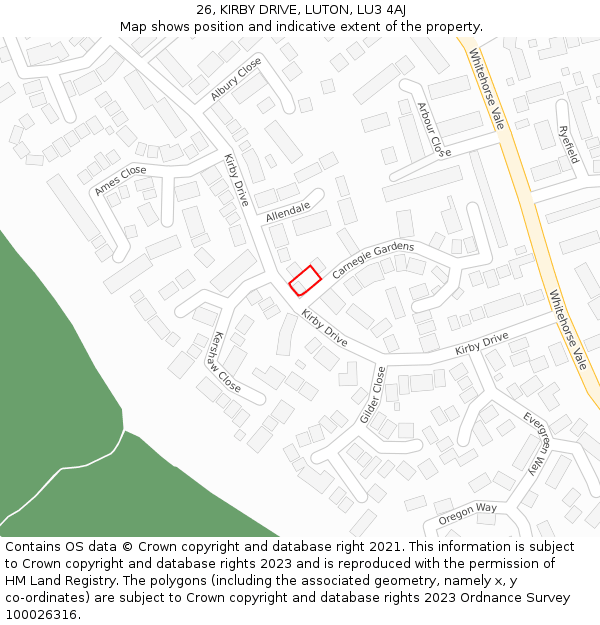 26, KIRBY DRIVE, LUTON, LU3 4AJ: Location map and indicative extent of plot