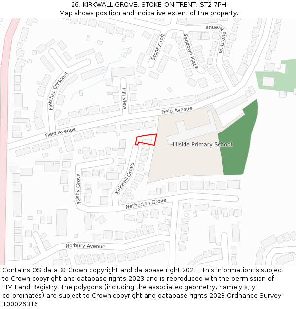 26, KIRKWALL GROVE, STOKE-ON-TRENT, ST2 7PH: Location map and indicative extent of plot