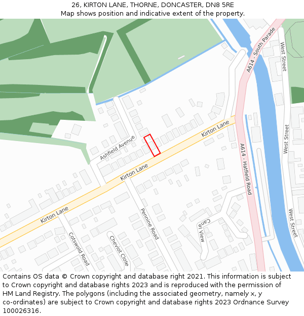 26, KIRTON LANE, THORNE, DONCASTER, DN8 5RE: Location map and indicative extent of plot