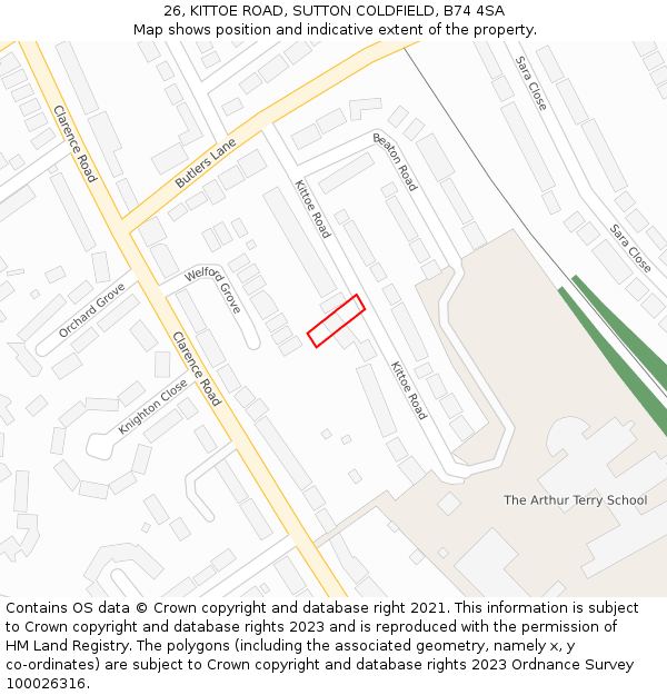 26, KITTOE ROAD, SUTTON COLDFIELD, B74 4SA: Location map and indicative extent of plot