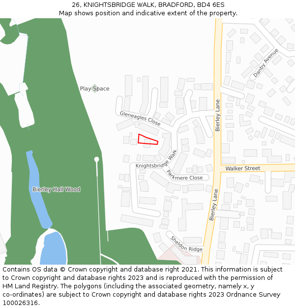 26, KNIGHTSBRIDGE WALK, BRADFORD, BD4 6ES: Location map and indicative extent of plot