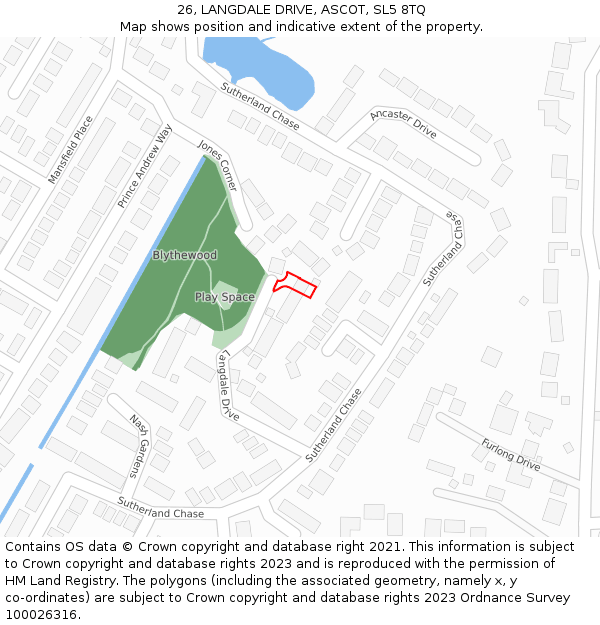 26, LANGDALE DRIVE, ASCOT, SL5 8TQ: Location map and indicative extent of plot