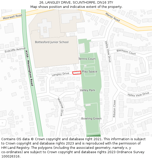 26, LANGLEY DRIVE, SCUNTHORPE, DN16 3TY: Location map and indicative extent of plot