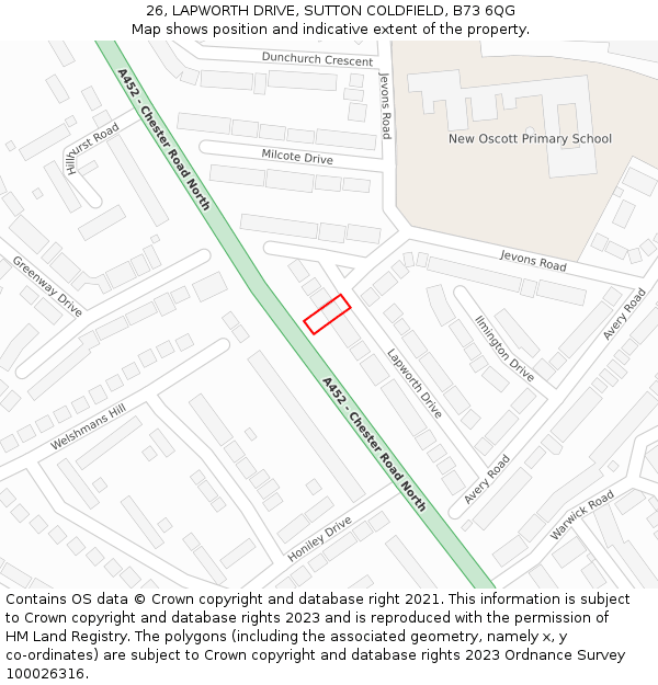 26, LAPWORTH DRIVE, SUTTON COLDFIELD, B73 6QG: Location map and indicative extent of plot