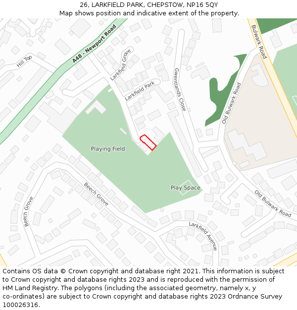 26, LARKFIELD PARK, CHEPSTOW, NP16 5QY: Location map and indicative extent of plot