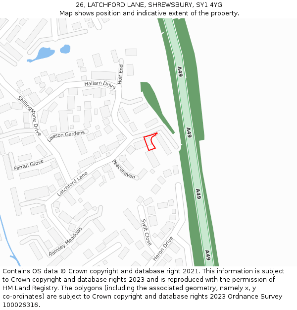 26, LATCHFORD LANE, SHREWSBURY, SY1 4YG: Location map and indicative extent of plot