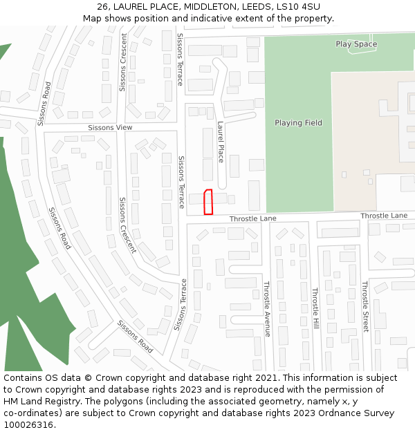 26, LAUREL PLACE, MIDDLETON, LEEDS, LS10 4SU: Location map and indicative extent of plot