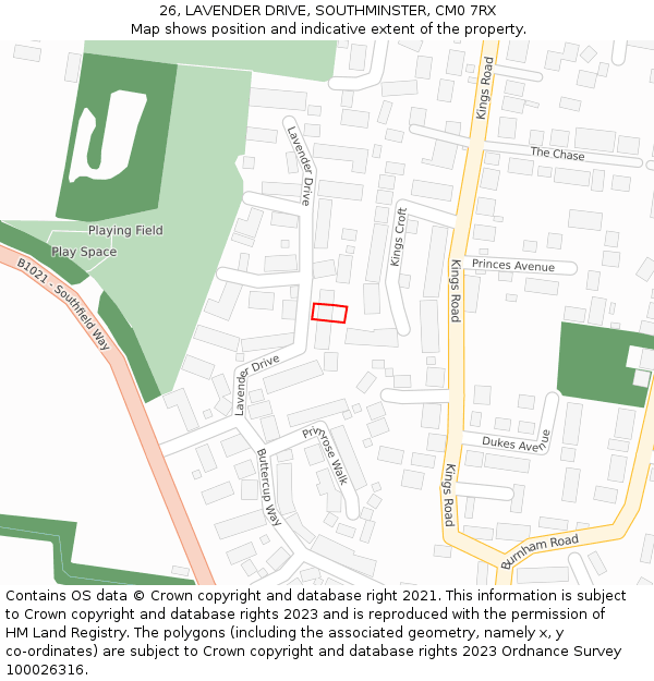 26, LAVENDER DRIVE, SOUTHMINSTER, CM0 7RX: Location map and indicative extent of plot