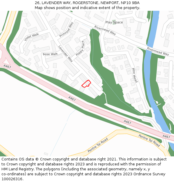 26, LAVENDER WAY, ROGERSTONE, NEWPORT, NP10 9BA: Location map and indicative extent of plot
