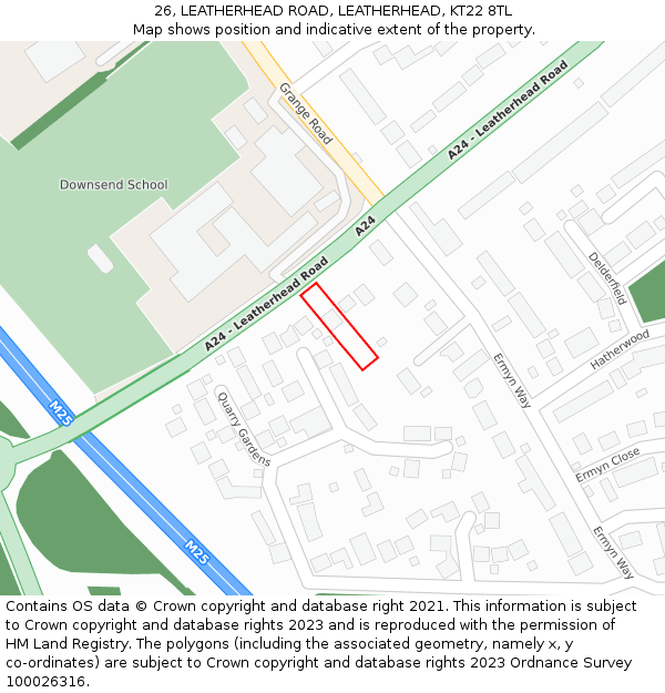 26, LEATHERHEAD ROAD, LEATHERHEAD, KT22 8TL: Location map and indicative extent of plot