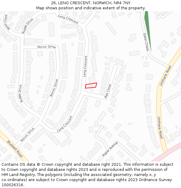 26, LENG CRESCENT, NORWICH, NR4 7NY: Location map and indicative extent of plot