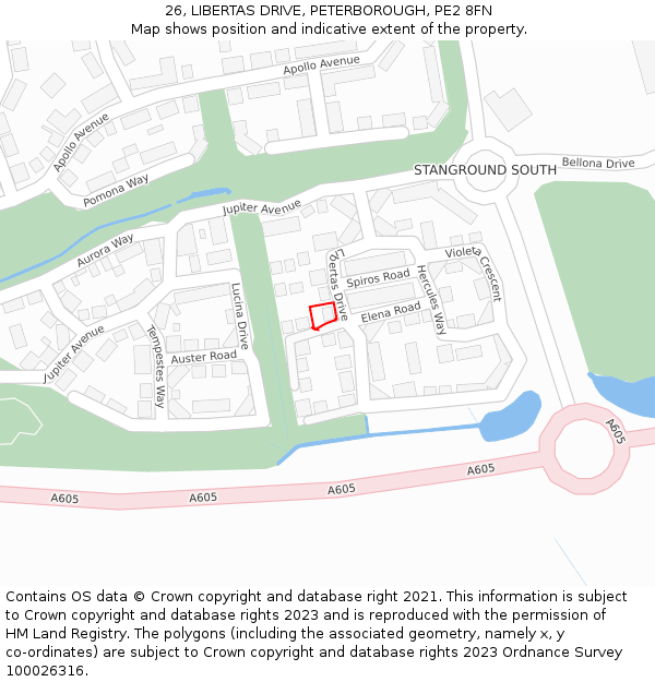 26, LIBERTAS DRIVE, PETERBOROUGH, PE2 8FN: Location map and indicative extent of plot
