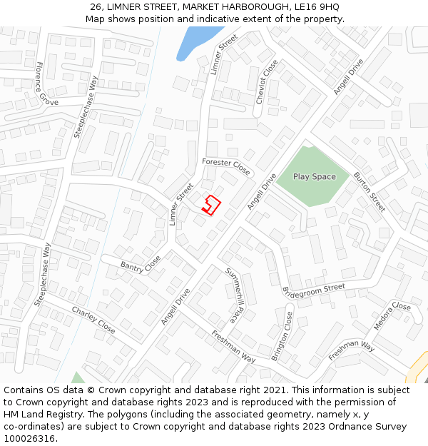 26, LIMNER STREET, MARKET HARBOROUGH, LE16 9HQ: Location map and indicative extent of plot