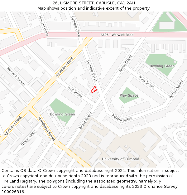 26, LISMORE STREET, CARLISLE, CA1 2AH: Location map and indicative extent of plot