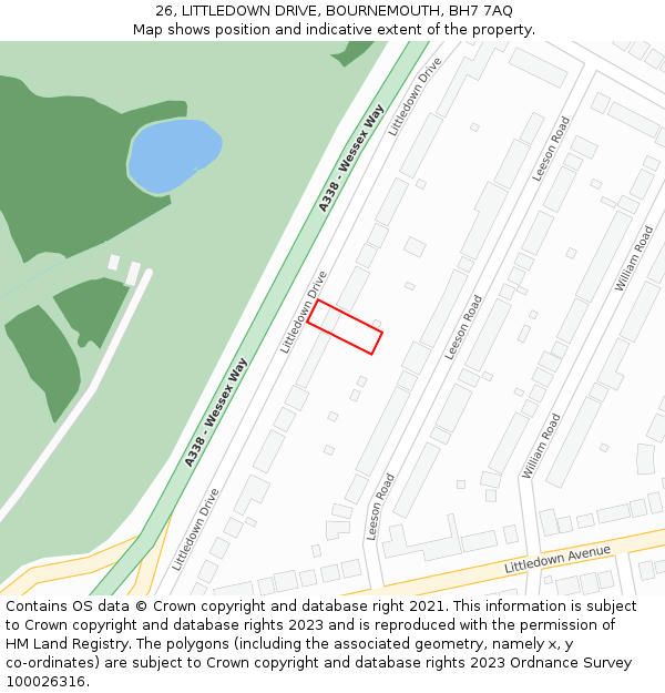26, LITTLEDOWN DRIVE, BOURNEMOUTH, BH7 7AQ: Location map and indicative extent of plot