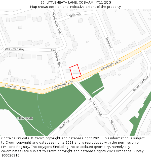 26, LITTLEHEATH LANE, COBHAM, KT11 2QG: Location map and indicative extent of plot