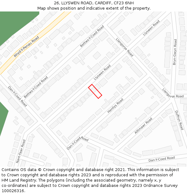 26, LLYSWEN ROAD, CARDIFF, CF23 6NH: Location map and indicative extent of plot