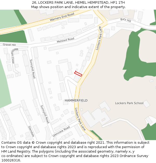 26, LOCKERS PARK LANE, HEMEL HEMPSTEAD, HP1 1TH: Location map and indicative extent of plot