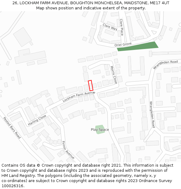 26, LOCKHAM FARM AVENUE, BOUGHTON MONCHELSEA, MAIDSTONE, ME17 4UT: Location map and indicative extent of plot