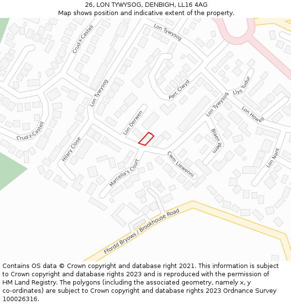 26, LON TYWYSOG, DENBIGH, LL16 4AG: Location map and indicative extent of plot