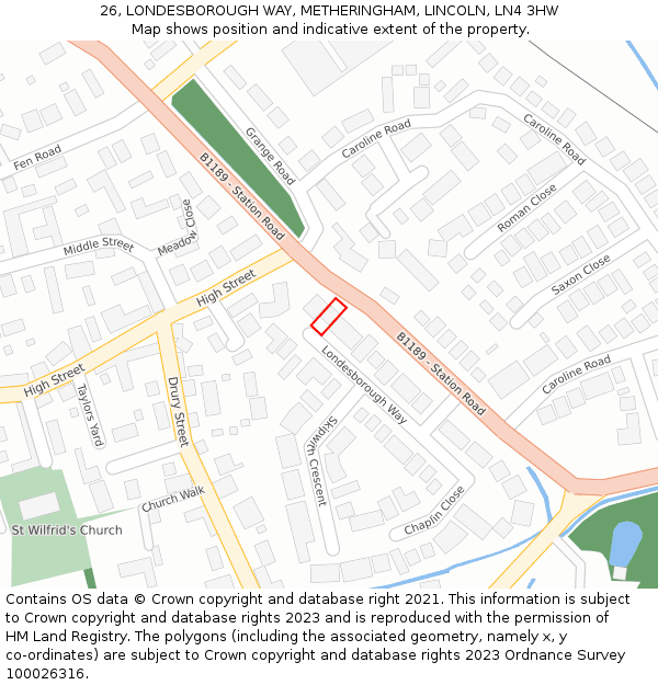 26, LONDESBOROUGH WAY, METHERINGHAM, LINCOLN, LN4 3HW: Location map and indicative extent of plot