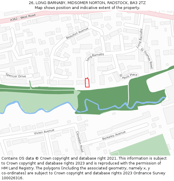 26, LONG BARNABY, MIDSOMER NORTON, RADSTOCK, BA3 2TZ: Location map and indicative extent of plot