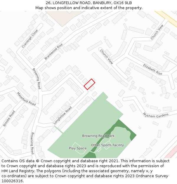 26, LONGFELLOW ROAD, BANBURY, OX16 9LB: Location map and indicative extent of plot