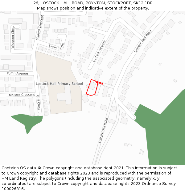 26, LOSTOCK HALL ROAD, POYNTON, STOCKPORT, SK12 1DP: Location map and indicative extent of plot