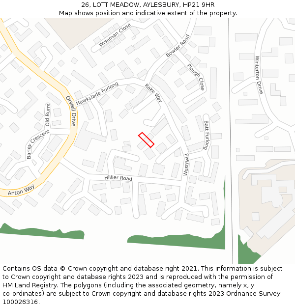 26, LOTT MEADOW, AYLESBURY, HP21 9HR: Location map and indicative extent of plot