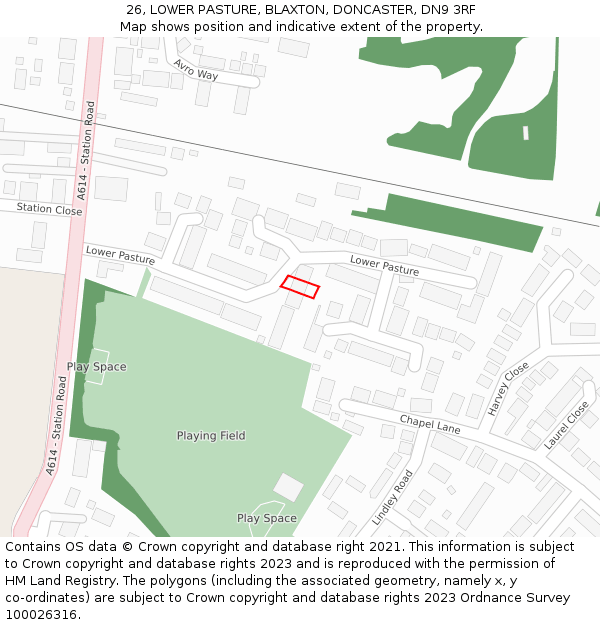 26, LOWER PASTURE, BLAXTON, DONCASTER, DN9 3RF: Location map and indicative extent of plot