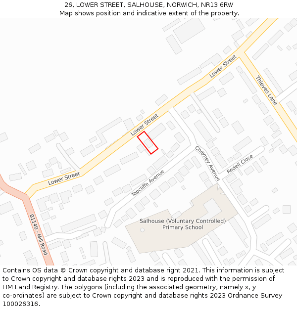 26, LOWER STREET, SALHOUSE, NORWICH, NR13 6RW: Location map and indicative extent of plot