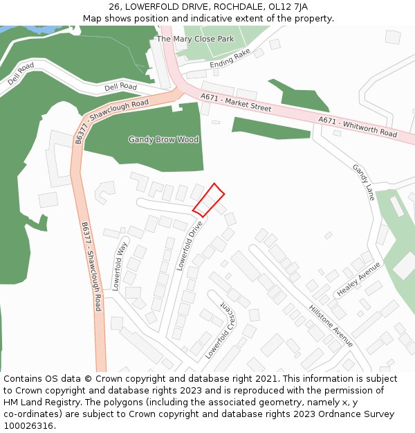 26, LOWERFOLD DRIVE, ROCHDALE, OL12 7JA: Location map and indicative extent of plot