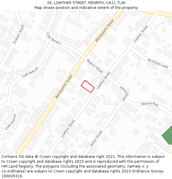26, LOWTHER STREET, PENRITH, CA11 7UW: Location map and indicative extent of plot
