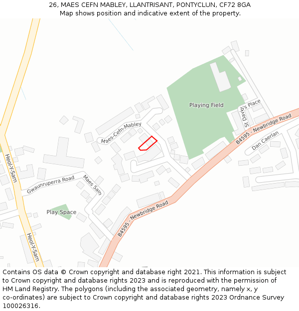 26, MAES CEFN MABLEY, LLANTRISANT, PONTYCLUN, CF72 8GA: Location map and indicative extent of plot