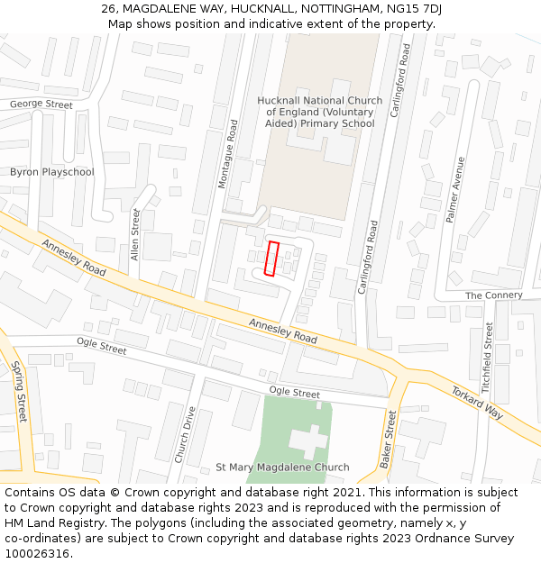 26, MAGDALENE WAY, HUCKNALL, NOTTINGHAM, NG15 7DJ: Location map and indicative extent of plot