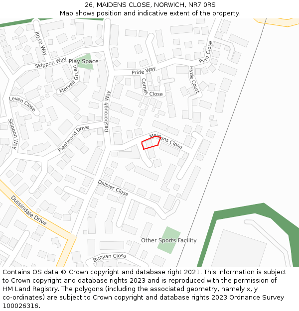 26, MAIDENS CLOSE, NORWICH, NR7 0RS: Location map and indicative extent of plot