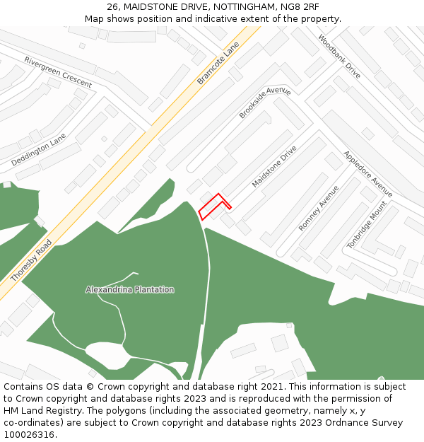 26, MAIDSTONE DRIVE, NOTTINGHAM, NG8 2RF: Location map and indicative extent of plot