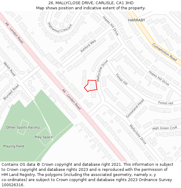 26, MALLYCLOSE DRIVE, CARLISLE, CA1 3HD: Location map and indicative extent of plot