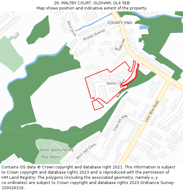26, MALTBY COURT, OLDHAM, OL4 5EB: Location map and indicative extent of plot