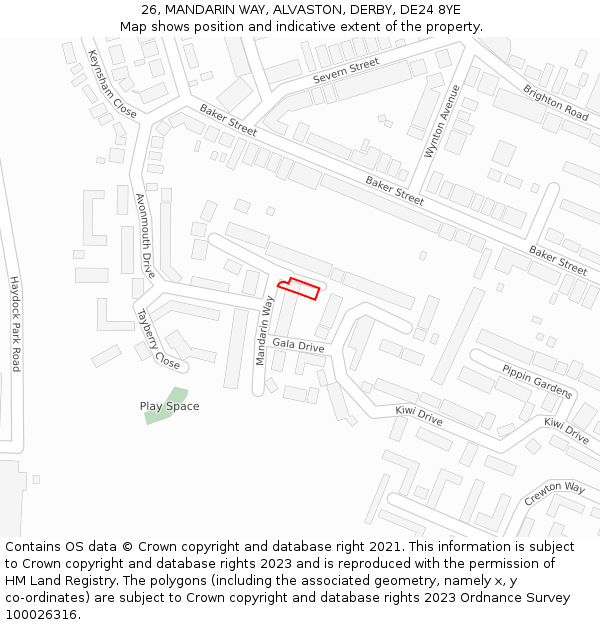 26, MANDARIN WAY, ALVASTON, DERBY, DE24 8YE: Location map and indicative extent of plot