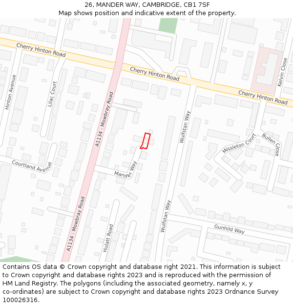 26, MANDER WAY, CAMBRIDGE, CB1 7SF: Location map and indicative extent of plot