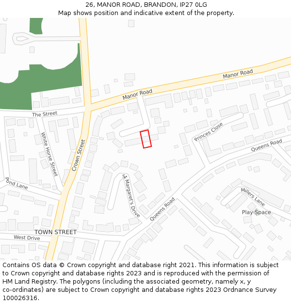 26, MANOR ROAD, BRANDON, IP27 0LG: Location map and indicative extent of plot