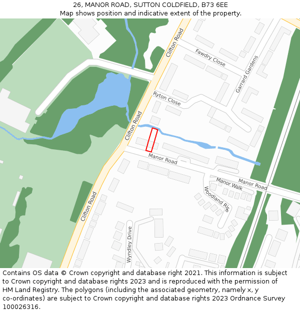 26, MANOR ROAD, SUTTON COLDFIELD, B73 6EE: Location map and indicative extent of plot